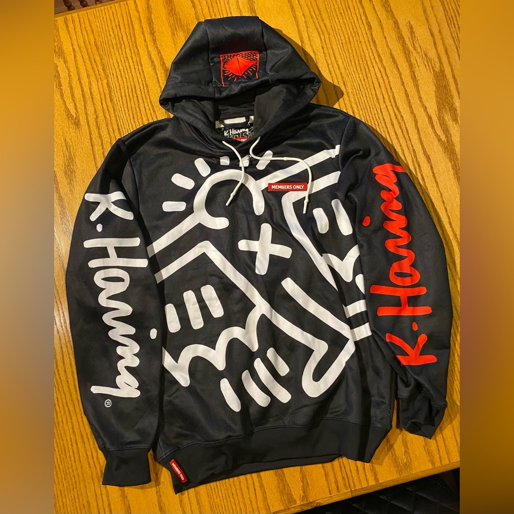 Keith Haring Artist Members Only Pull Over Hoodie Sweat Shirt  Sz Small vintage